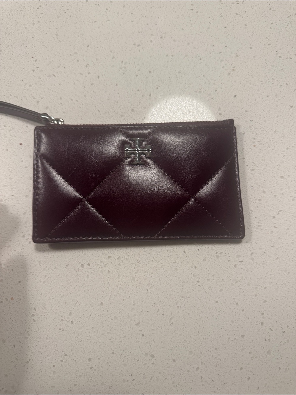 Tory Burch Quilted Leather Wristlet Card Case - Plum